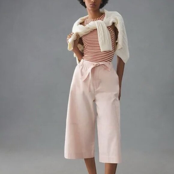 ANTHROPOLOGIE MAEVE Pink Wide Leg Utility Culottes Cropped Pants - Picture 1 of 5